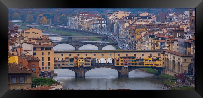 Ponte Vecchiio Bridge in the city of Florence in Italy Tuscany Framed Print by Erik Lattwein