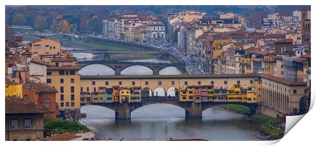 Ponte Vecchiio Bridge in the city of Florence in Italy Tuscany Print by Erik Lattwein