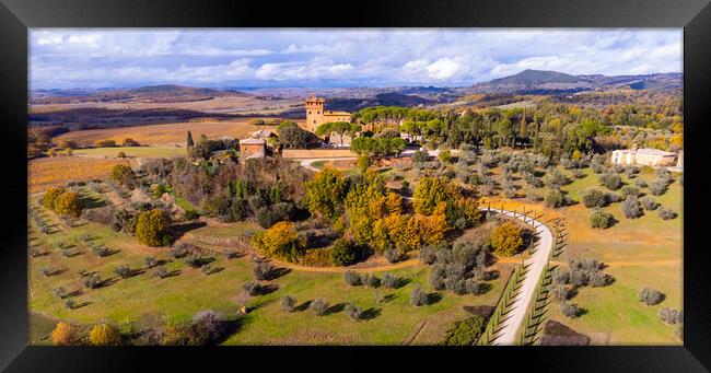 Colorful Tuscany in Italy - the typical landscape and rural fiel Framed Print by Erik Lattwein