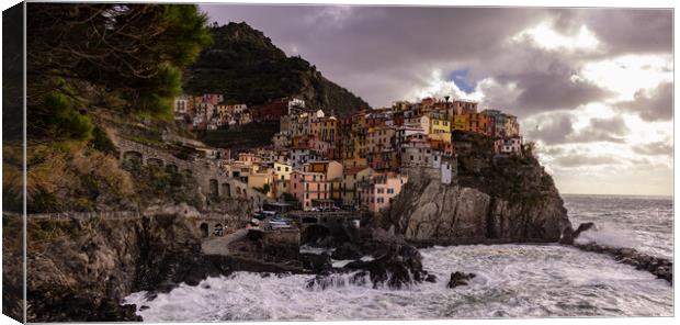 The colorful houses of Manarola in Cinque Terre  Canvas Print by Erik Lattwein