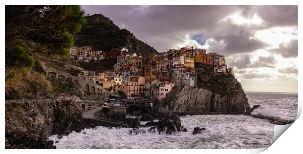 The colorful houses of Manarola in Cinque Terre  Print by Erik Lattwein