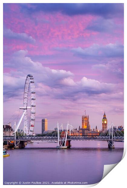 The London Eye and the Houses of Parliament Print by Justin Foulkes