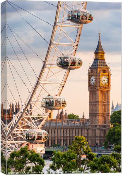 The London Eye and Big Ben Canvas Print by Justin Foulkes
