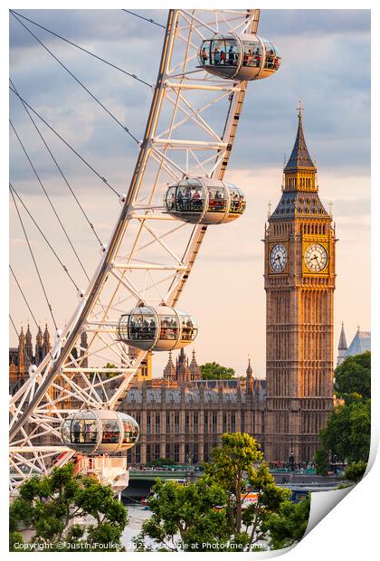 The London Eye and Big Ben Print by Justin Foulkes