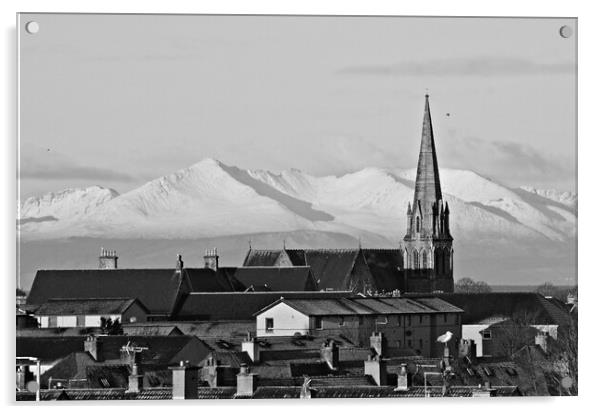 Over Ayr rooftops to Arran Acrylic by Allan Durward Photography