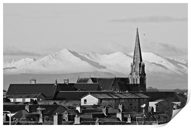Over Ayr rooftops to Arran Print by Allan Durward Photography
