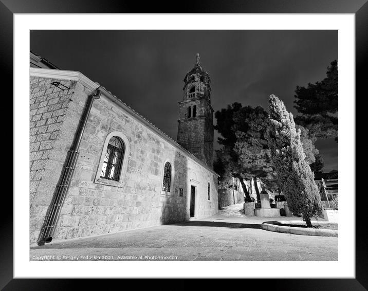 A view of the Franciscan monastery bell tower in Cavtat, Croatia. Framed Mounted Print by Sergey Fedoskin