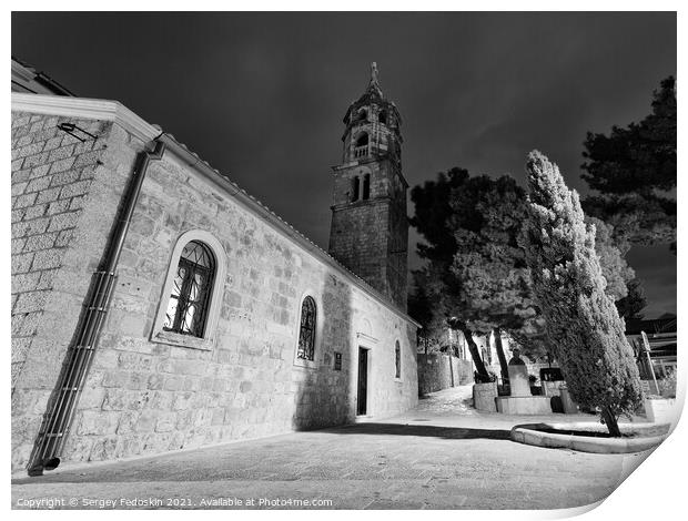 A view of the Franciscan monastery bell tower in Cavtat, Croatia. Print by Sergey Fedoskin