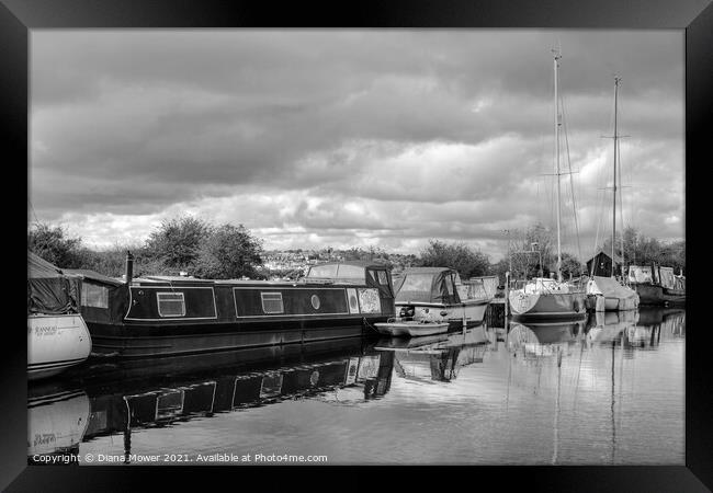 Heybridge Canal Monochrome Framed Print by Diana Mower