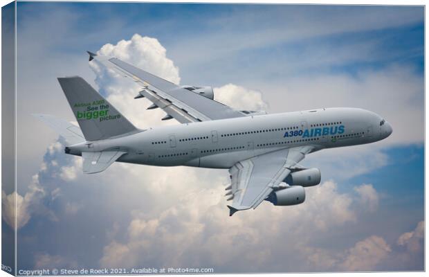 Airbus A380 Canvas Print by Steve de Roeck
