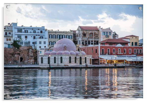 The Kucjk Hassan Mosque in the old harbour of Chania  Acrylic by Stig Alenäs
