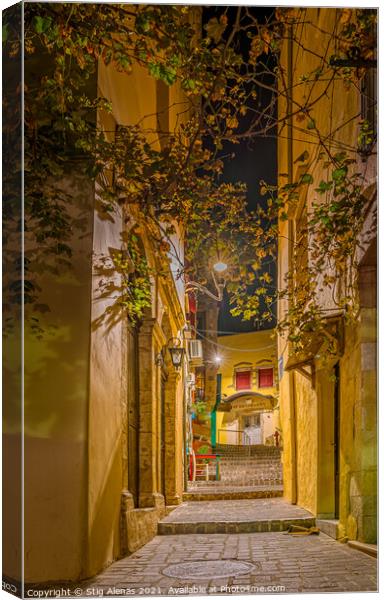 the romantic stairs of the Zampeliou alley in the old town of Ch Canvas Print by Stig Alenäs