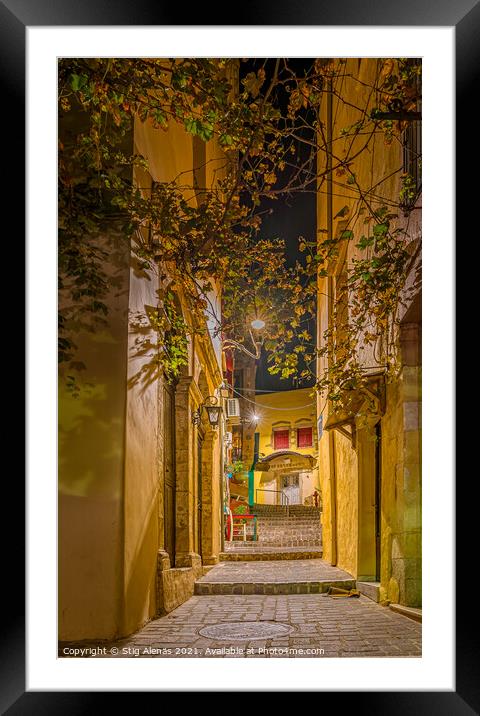 the romantic stairs of the Zampeliou alley in the old town of Ch Framed Mounted Print by Stig Alenäs