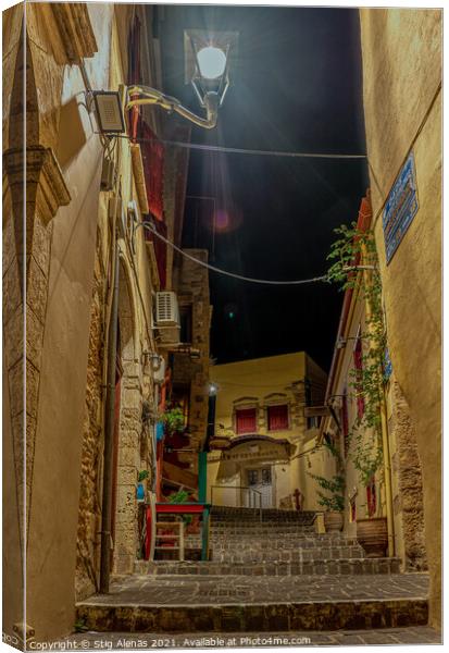 the romantic stairs of the Zampeliou alley in the old town o Cha Canvas Print by Stig Alenäs