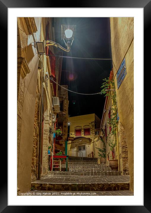 the romantic stairs of the Zampeliou alley in the old town o Cha Framed Mounted Print by Stig Alenäs