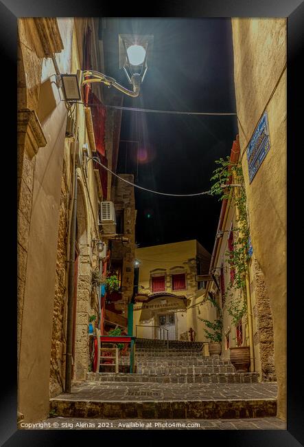 the romantic stairs of the Zampeliou alley in the old town o Cha Framed Print by Stig Alenäs