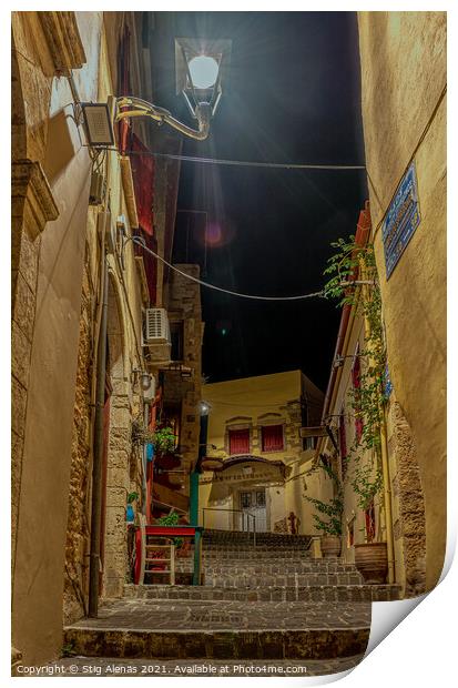 the romantic stairs of the Zampeliou alley in the old town o Cha Print by Stig Alenäs