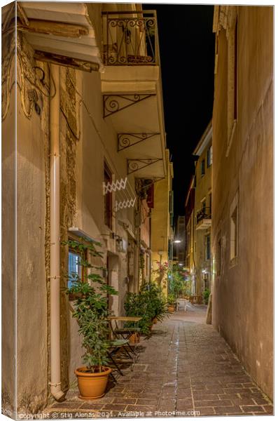 The picturesque alley Sali Helidonaki at night  Canvas Print by Stig Alenäs