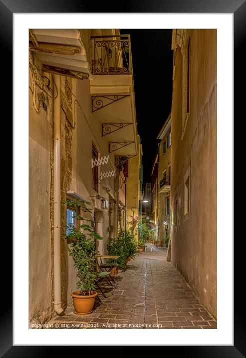 The picturesque alley Sali Helidonaki at night  Framed Mounted Print by Stig Alenäs
