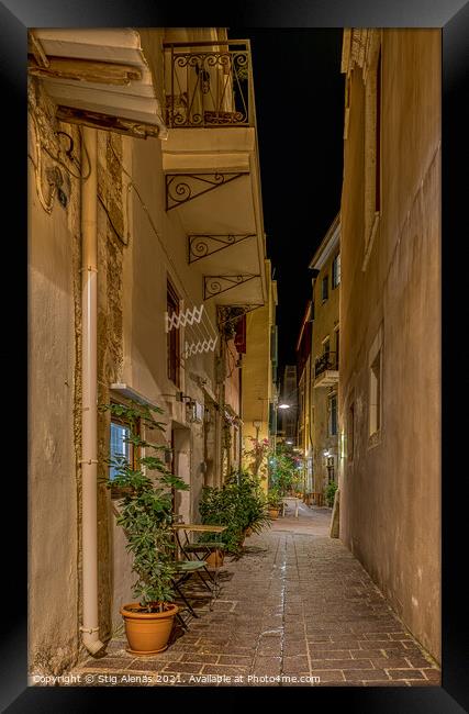 The picturesque alley Sali Helidonaki at night  Framed Print by Stig Alenäs