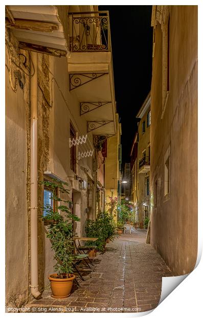 The picturesque alley Sali Helidonaki at night  Print by Stig Alenäs