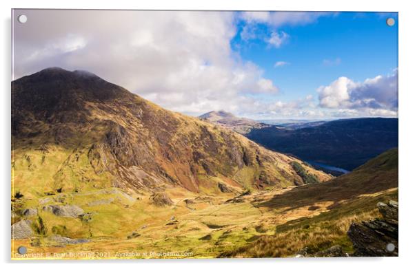 Y Lliwedd across Cwm Llan Snowdonia Acrylic by Pearl Bucknall