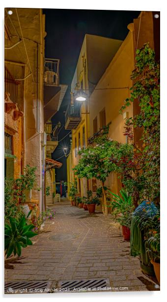 picturesque alley at night in the old town of Chania, Crete Acrylic by Stig Alenäs