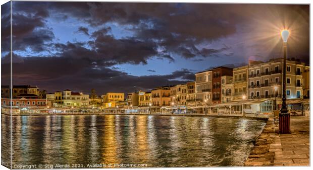 night scenery in the old venetian harbour of Chania with reflect Canvas Print by Stig Alenäs