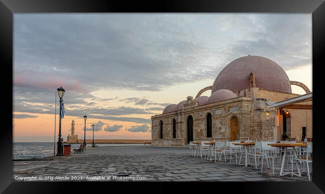Mosque at the harbour in Chania, Crete Framed Print by Stig Alenäs