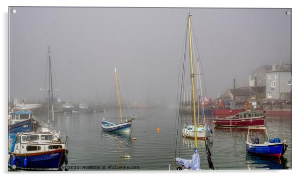 A Misty Brixham Harbour  Acrylic by Peter F Hunt