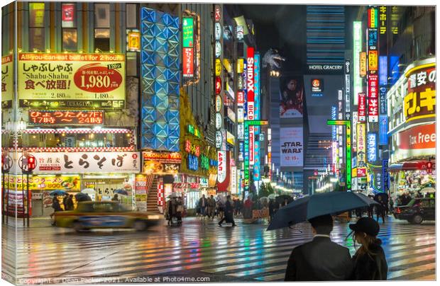 Tokyo Nightscape in the Rain Canvas Print by Dean Packer
