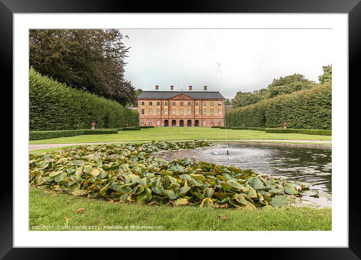 fountain and pond in front of the big manor house and park of Ov Framed Mounted Print by Stig Alenäs
