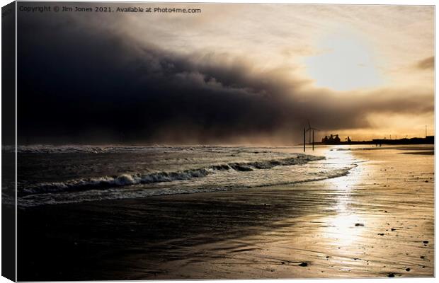 Storm Clouds on Cambois Beach Canvas Print by Jim Jones