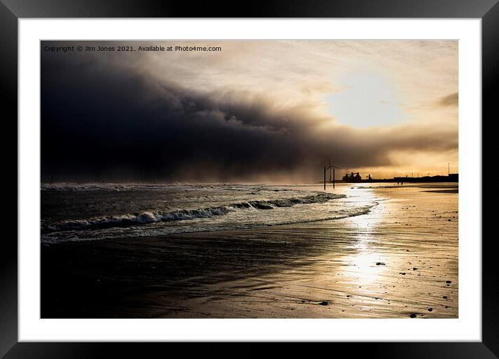 Storm Clouds on Cambois Beach Framed Mounted Print by Jim Jones