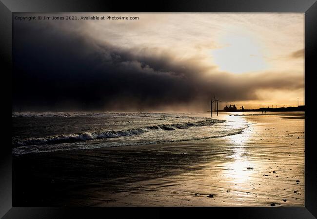 Storm Clouds on Cambois Beach Framed Print by Jim Jones