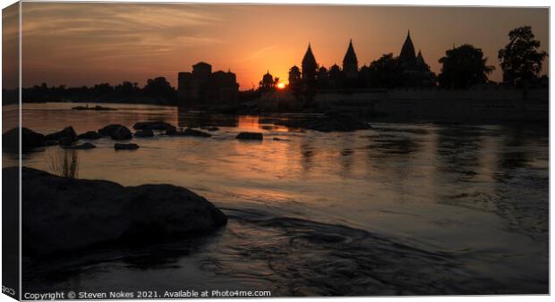 Majestic Orchha Temple Ruins at Sunset Canvas Print by Steven Nokes