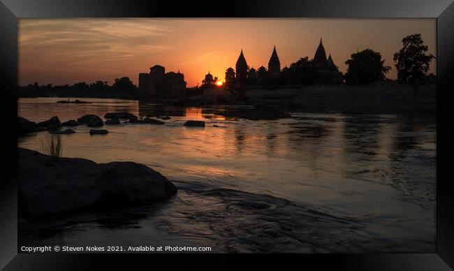 Majestic Orchha Temple Ruins at Sunset Framed Print by Steven Nokes