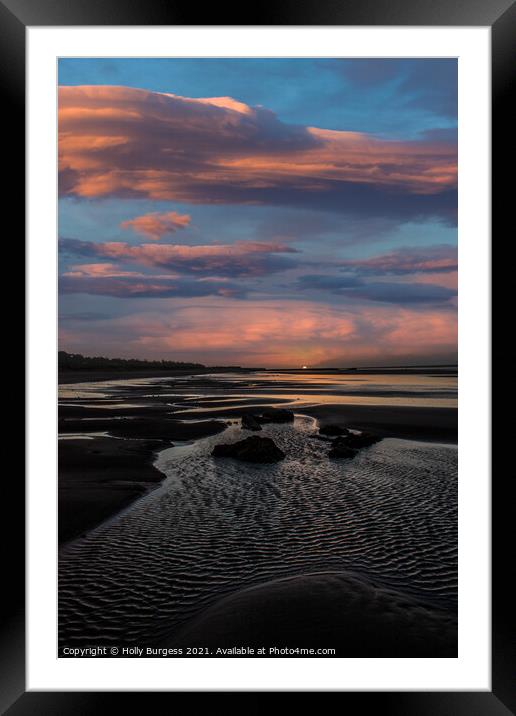 Sun's Graceful Descent Over French Mudflats Framed Mounted Print by Holly Burgess