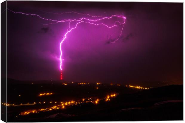 Lightning Strikes The Arfon Transmitter Canvas Print by Dafydd Emyr Jones