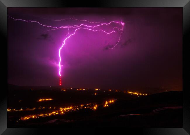 Lightning Strikes The Arfon Transmitter Framed Print by Dafydd Emyr Jones