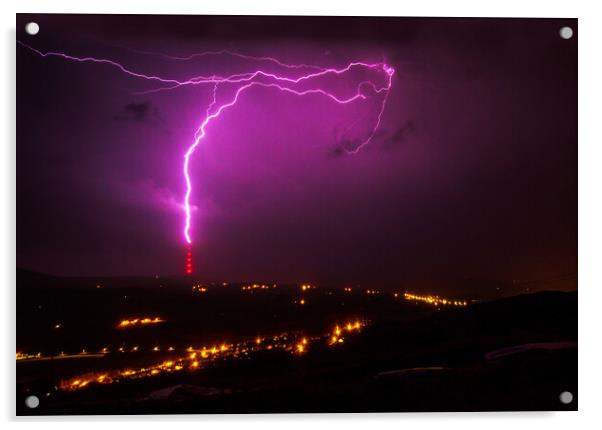 Lightning Strikes The Arfon Transmitter Acrylic by Dafydd Emyr Jones