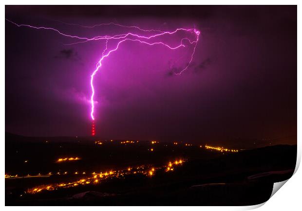 Lightning Strikes The Arfon Transmitter Print by Dafydd Emyr Jones