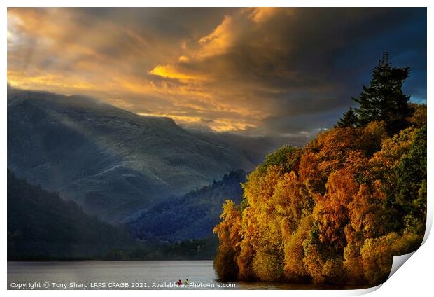 AUTUMN SCULLING - DERWENT WATER AT SUNSET Print by Tony Sharp LRPS CPAGB