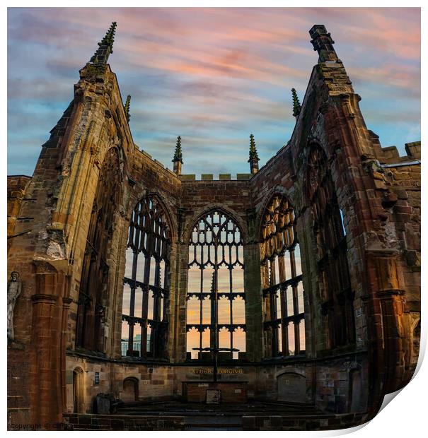 Father Forgive Coventry Cathedral Print by Cliff Kinch