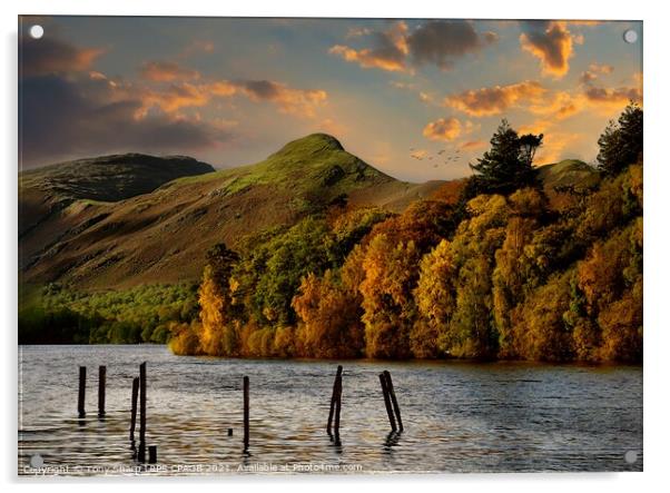 AUTUMN ON DERWENT WATER Acrylic by Tony Sharp LRPS CPAGB