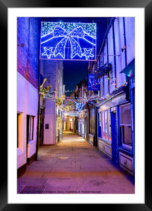 Christmas Lights in Sandgate street, Whitby, North Yorkshire Framed Mounted Print by Martin Williams