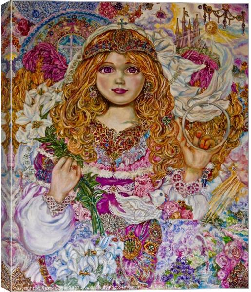 Yumi Sugai. Archangel Gabriel with a lily flower. Canvas Print by Yumi Sugai
