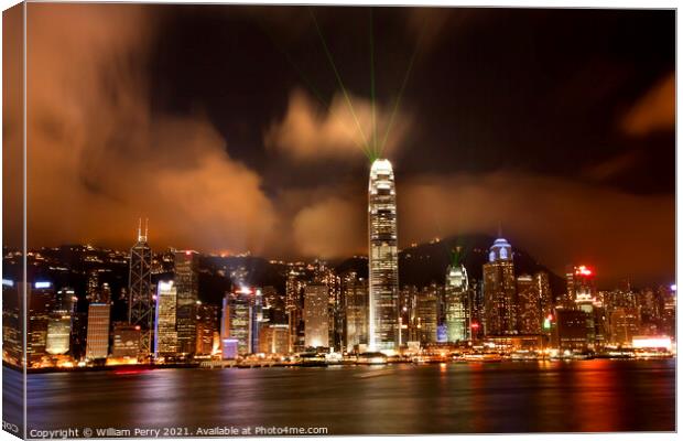 Hong Kong Harbor at Night Lightshow from Kowloon Canvas Print by William Perry