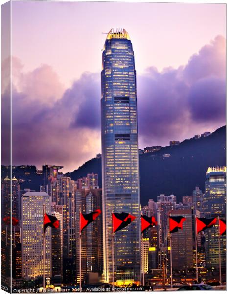 Two Intrnational Finance Centre Hong Kong Sunset Red Flags from  Canvas Print by William Perry