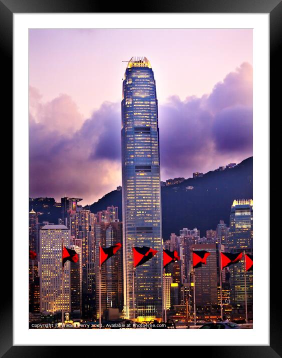 Two Intrnational Finance Centre Hong Kong Sunset Red Flags from  Framed Mounted Print by William Perry